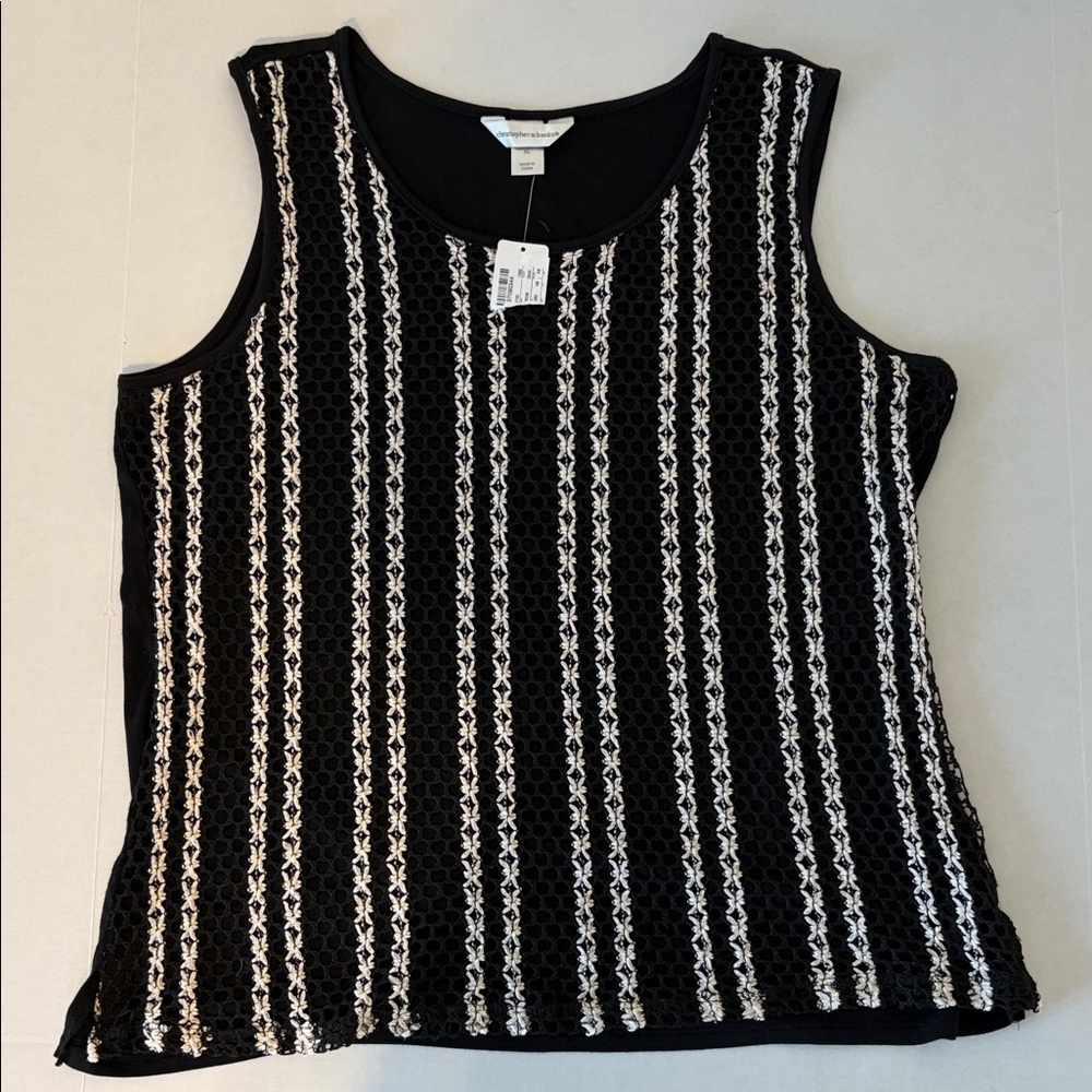 New Christopher & Banks Size XL Women’s Tank Top Crochet Front Black White Lined